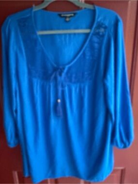 Sharagano Royal Blue Scoop Neck Long-Sleeve Blouse